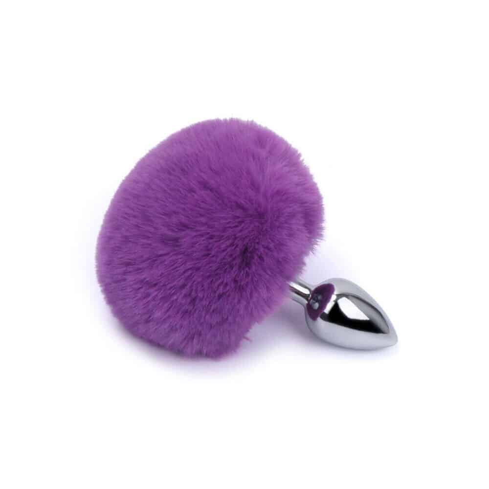 tavsan-kuyruklu-paslanmaz-celik-anal-plug-mor Mor Peluş Ponponlu Çelik Anal Plug