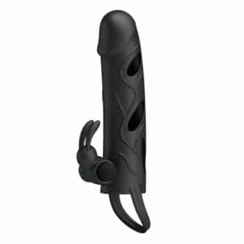 Çift Titreşimli Klitoris Uyarıcılı Siyah Penis Kılıfı